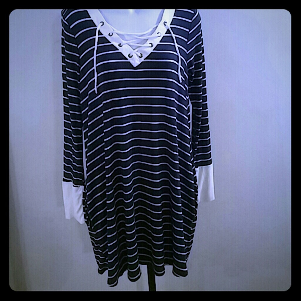 Jersey Blue and White Striped Dress